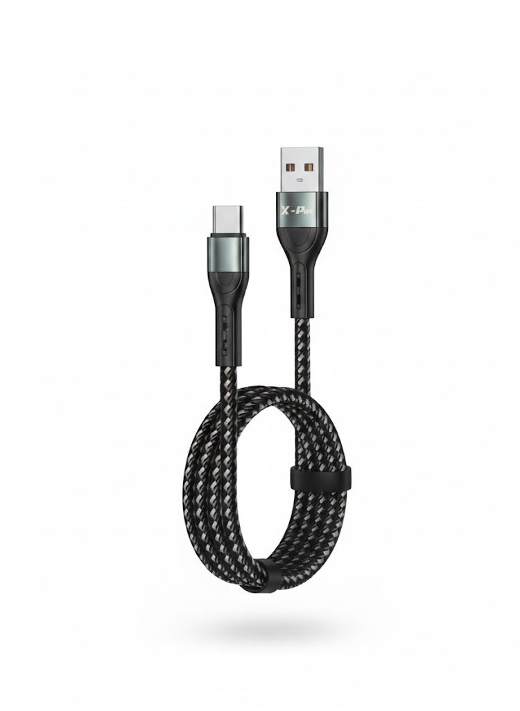 X-Plus XP-136T 3A Fast Charging USB to Type-C Cable – Durable Braided 1M Data Sync Lead with QC3.0 Support for Smartphones and Tablets